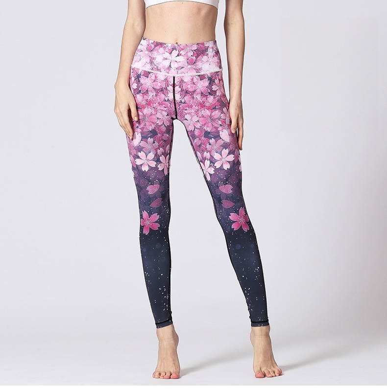 High Waist Athletic Workout Pants Yoga Leggings with Floral Print